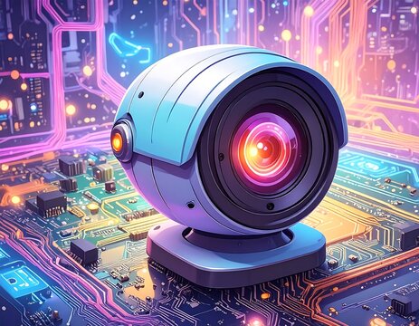 Futuristic camera on circuit board