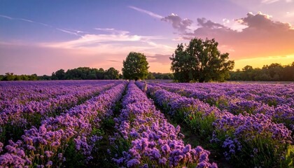 Fototapeta premium Enchanted lilac flower garden with dreamy sunlight and whimsical atmosphere, symbolizing beauty, fantasy, and peaceful nature