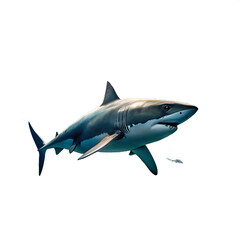 Obraz premium Great White Shark, swims near small fish, cutout, PNG isolated on white or transparent background