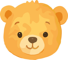 A cute cartoon bear face illustration with a golden-brown fur pattern, round eyes, and a friendly smile in a kawaii style. © Svutlana 