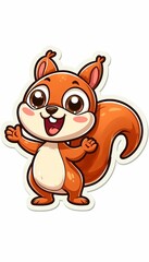 Obraz premium Cute squirrel character waving, happy cartoon mascot sticker. 
