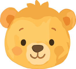 A cute cartoon bear face illustration with golden fur, round ears, rosy cheeks, and a sweet kawaii smile.