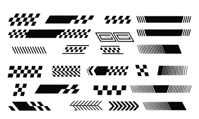 set checkered flag designs, racing stripe speed, finish line motorsport vector Illustration

