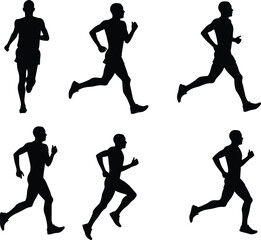 Running man silhouette, jogging athlete, sport activity illustration, fitness training graphic, marathon runner, exercise, healthy lifestyle, workout, endurance, sprint