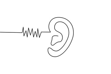 Fototapeta premium Human ear icon in continuous one line drawing style. Minimalist outline isolated on a white background. Modern single line art vector illustration for design projects