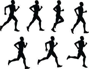 Running man silhouette, jogging athlete, fitness training illustration, healthy lifestyle concept, sport activity vector, marathon runner graphic, exercise, workout, endurance