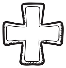 Fototapeta premium Hand-drawn outline of a simple cross with bold lines – retro hand drawn illustration