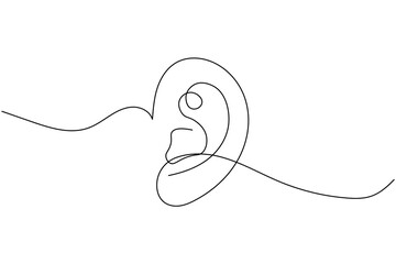 Obraz premium Human ear icon in continuous one line drawing style. Minimalist outline isolated on a white background. Modern single line art vector illustration for design projects