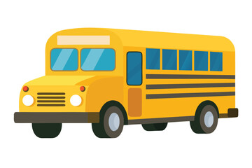 Isolated Cartoon Illustration of a Traditional Yellow School Bus with Blue Windows and Black Stripes