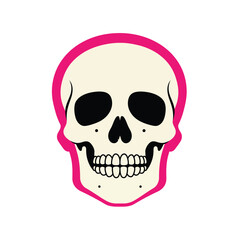 Stylized Human Skull Graphic Vector Illustration Featuring a Vibrant Pink Outline for Spooky Halloween Themes