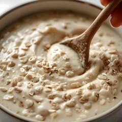 Comforting bowl of warm apple cinnamon oatmeal awaits, delightful and healthy morning breakfast. Its creamy texture provides nourishing start, stirring happiness with every spoonful