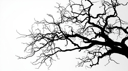 Obraz premium A black tree silhouette with bare branches against a white sky is a vector illustration of winter nature