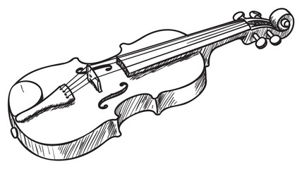 Obraz premium Black and white sketch of a violin with detailed strings and body – retro hand drawn illustration