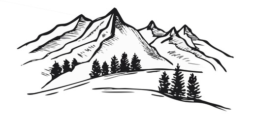 Mountain landscape, hand draw...