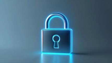 Fototapeta premium Digital Padlock Security Icon Glowing Blue Neon Light 1, Generative AI.
