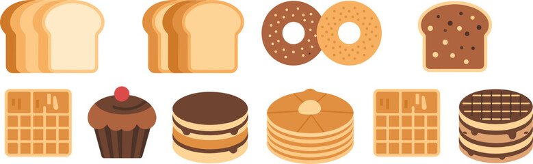 Assortment of sweet baked goods and bread slices on a white background toast sliced bread