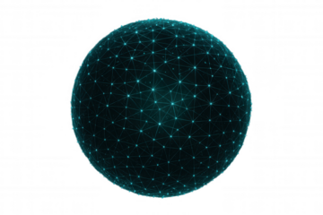 Global network sphere showing abstract digital data connection and futuristic technology communication on transparent background