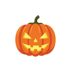 Vibrant orange Halloween pumpkin jack o lantern with spooky carved face glowing brightly for festive autumn celebration.