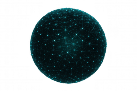 Global network sphere showing abstract digital data connection and futuristic technology communication on transparent background