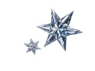 Two faceted diamond star shapes on white background jewel crystal isolated on a transparent background.