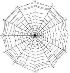 Obraz premium Spider Web Silhouette Vector Featuring Symmetrical Radial and Spiral Threads with Dotted Intersections in Line Art Style