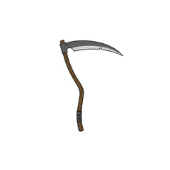 Stylized Scythe Vector Illustration for Halloween and Grim Reaper Concepts, a Spooky Cartoon Weapon or Ancient Farming Tool