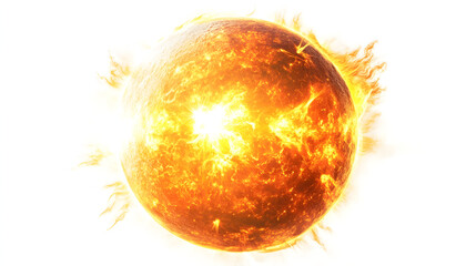 Hyperrealistic depiction of the massive sun with fiery flares and bright solar surface