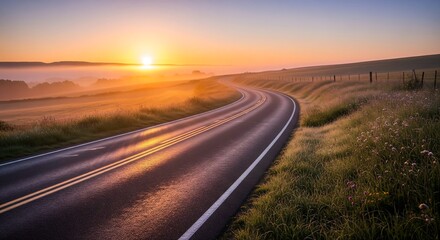Fototapeta premium Symbol of hope after loss: soft sunrise illuminating a winding road
