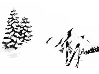 Mountain skiing graphic art b...