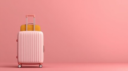 Stylish Pink Suitcase with Yellow Bag on Pink Background Display