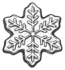 Fototapeta premium Intricate black and white snowflake design with detailed patterns – retro hand drawn illustration