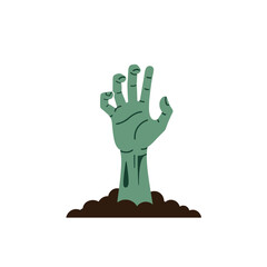 Spooky Green Zombie Hand Rising from Grave Dirt, Perfect Halloween Horror Themed Design Element