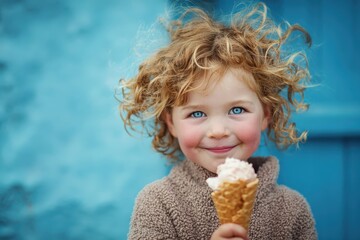 Happy Child Enjoying Ice Cream Cone with Playful Expression