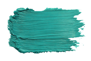 Teal paint swatch brushed diagonally with textured pigment ridges isolated on transparent background.
