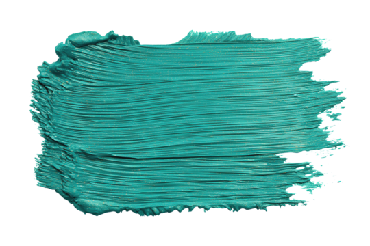 Teal paint swatch brushed diagonally with textured pigment ridges isolated on transparent background.
 - Powered by Adobe