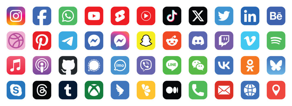 popular social media logo icon set colorful square vector collection for web mobile app and digital design