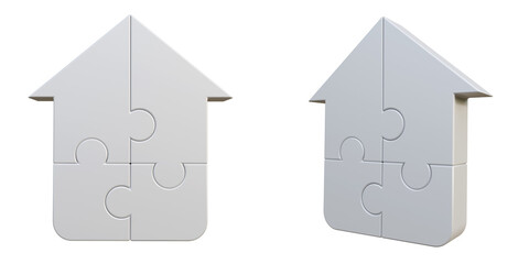 Set of jigsaw puzzle in the shape of a house on a isolated background. Real estate concept. Concept of teamwork, problem solving, connection, and business strategy.