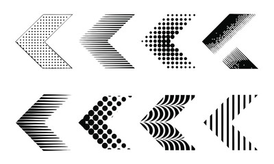 Collection of arrow signs in dot and line patterns

