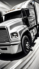 man with truck, action scene of a man standing in front of the truck, truck on the road in dark, truck poster