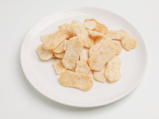 Rice crackers on white plate