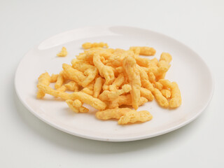 Corn crunchy snacks on white background