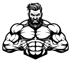 Muscular Bodybuilder Man Vector Illustration, Fitness, Gym, Power, Strong, Athlete