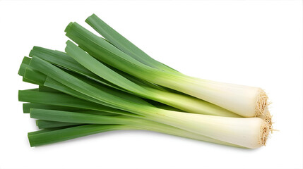 Fresh Leek Bundle Isolated on White Background &ndash; AI Generated Digital Illustration