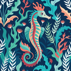 Obraz premium Abstract Vector Pattern of Leafy Seadragons – Marine Life and Nature Illustration”