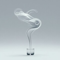 Smoke Art: A graceful plume of smoke ascends from a small glass container, its ethereal wisps forming intricate shapes against a serene background, creating an illusion of ephemeral beauty.
