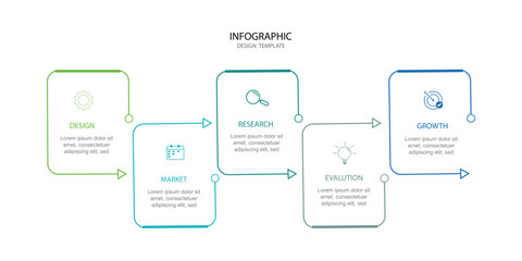 5 step process or option infographic template vector element with icons suitable for web presentation and business information