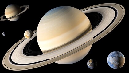 Saturn and its moons, a celestial display