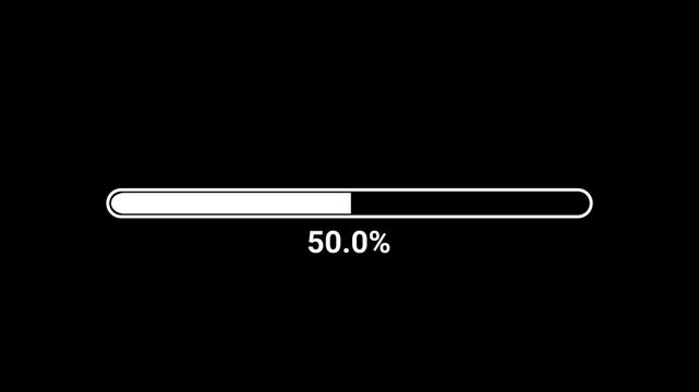 increasing loading bar progress 0 to 100 percent, decimal value black white alpha