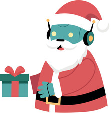 Festive Robot Santa Claus with Gift