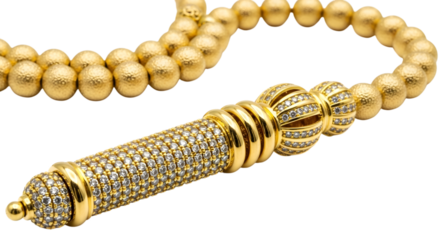 Luxury gold prayer beads with diamondencrusted pendant isolated on transparent background